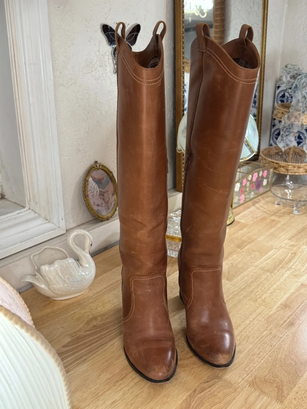 Deltan Brianne Women's Size 8M Western Tall Brown Classy Chic Leather Boots - Picture 8 of 15